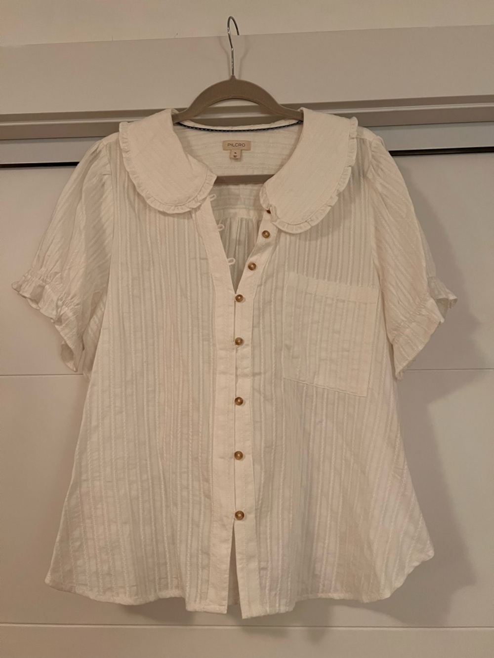 Pilcro White Textured Blouse with Subtle Stitch Stripes